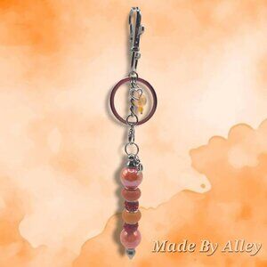 Orange Theme Handmade Beaded Keychain with Two Personalized Charms